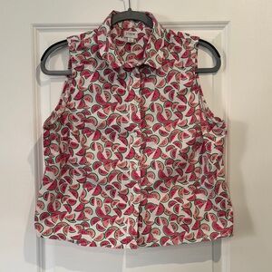 J. Crew Pink Watermelon-Print Sleeveless Button Front Top